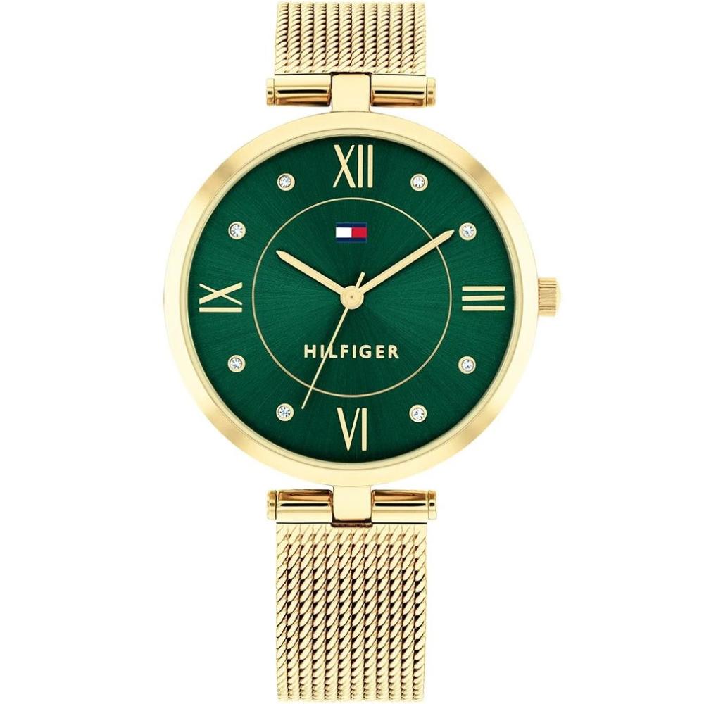 TOMMY HILFIGER Ella Green Dial 34mm Gold Stainless Steel Milanese Bracelet 1782711