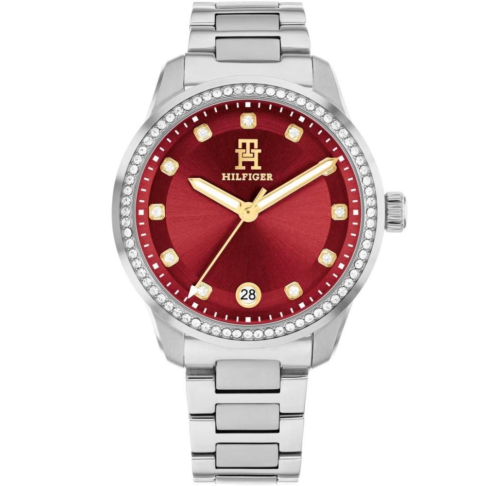 TOMMY HILFIGER TH85 Crystals Red Dial 36mm Silver Stainless Steel Bracelet 1782794