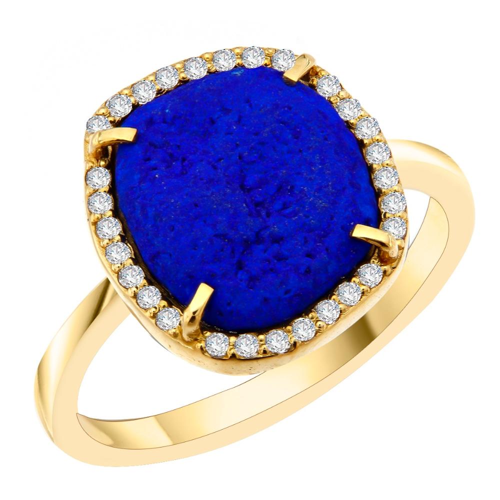 RING MetronGold K14 Yellow Gold with Azurite and Zircon Stones 18413-1