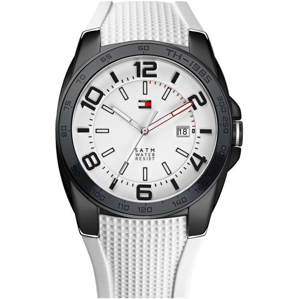 TOMMY HILFIGER Andy 48mm Black Stainless Steel White Rubber Strap 1790882 - 1