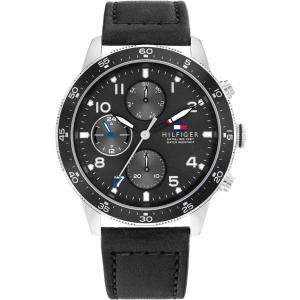 TOMMY HILFIGER Jimmy Multifunction 44mm Silver Stainless Steel Black Leather Strap 1791947 - 15585