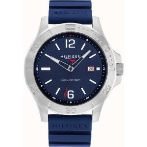 TOMMY HILFIGER Ryan 46mm Silver Stainless Steel Blue Rubber Strap 1791991 - 23030