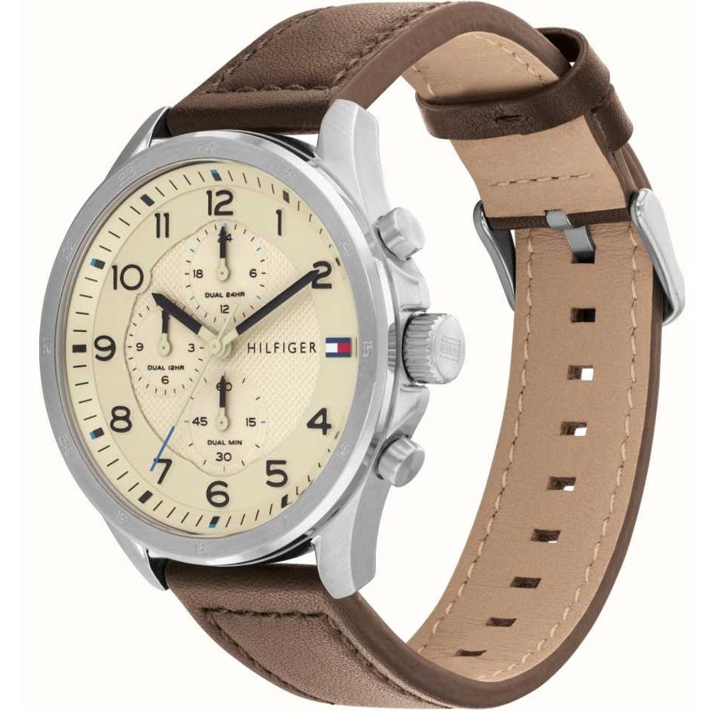 TOMMY HILFIGER Axel Multifunction 44mm Silver Stainless Steel Brown Leather Strap 1792003