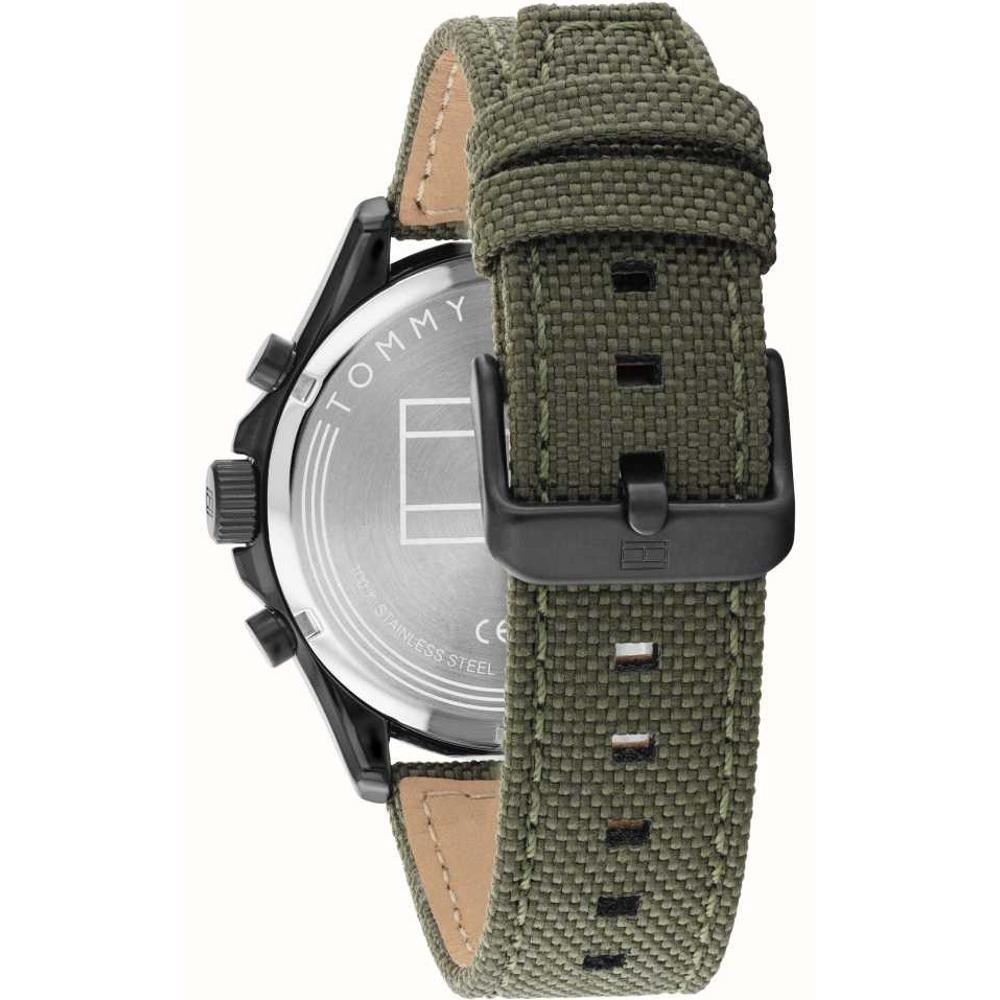TOMMY HILFIGER Axel Multifunction 44mm Black Stainless Steel Green Leather Strap 1792006