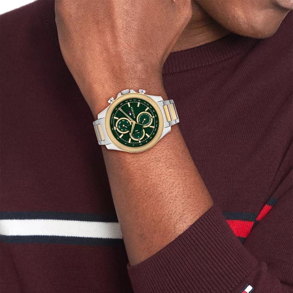 TOMMY HILFIGER Clark Multifunction Green Dial 46mm Two Tone Gold Stainless Steel Bracelet 1792079