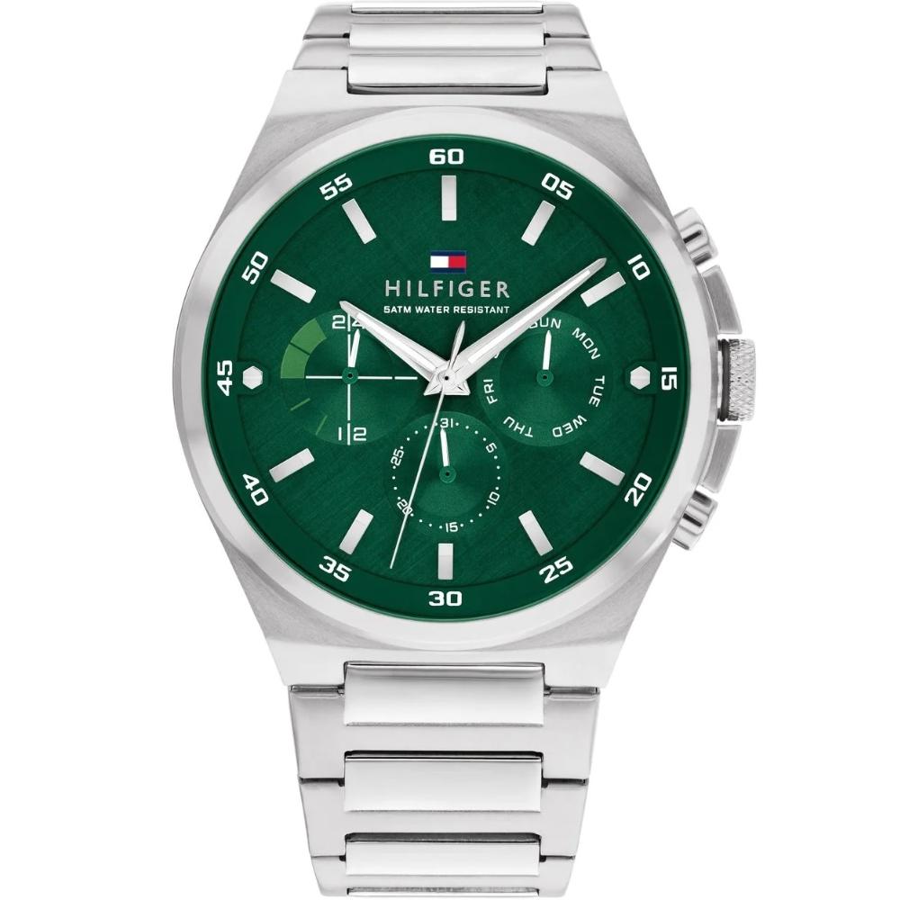 TOMMY HILFIGER Dexter Multifunction Green Dial 46mm Silver Stainless Steel Bracelet 1792088