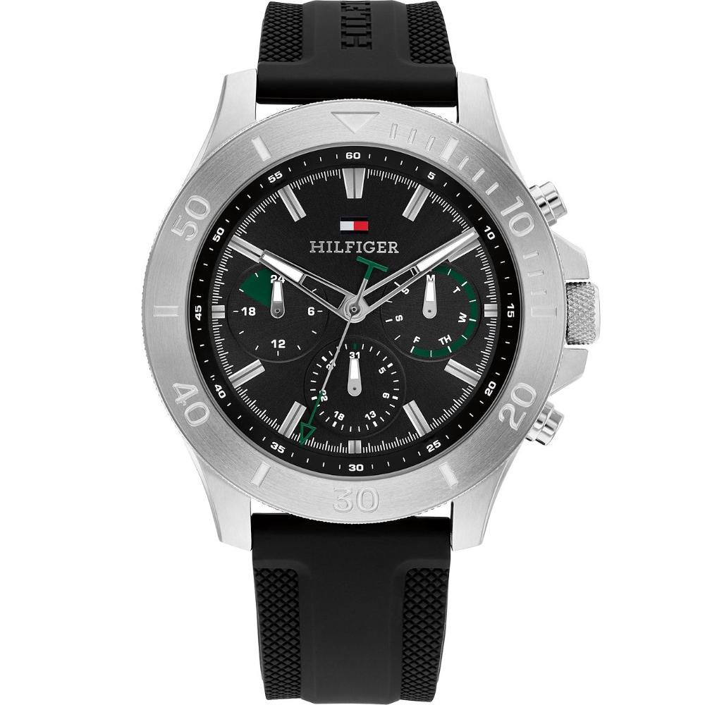 TOMMY HILFIGER Bryan Multifunction Black Dial 46mm Silver Stainless Steel Black Rubber Strap 1792111