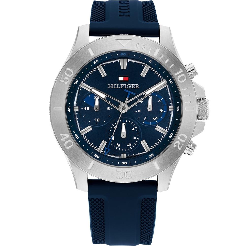 TOMMY HILFIGER Bryan Multifunction Blue Dial 46mm Silver Stainless Steel Blue Rubber Strap 1792112