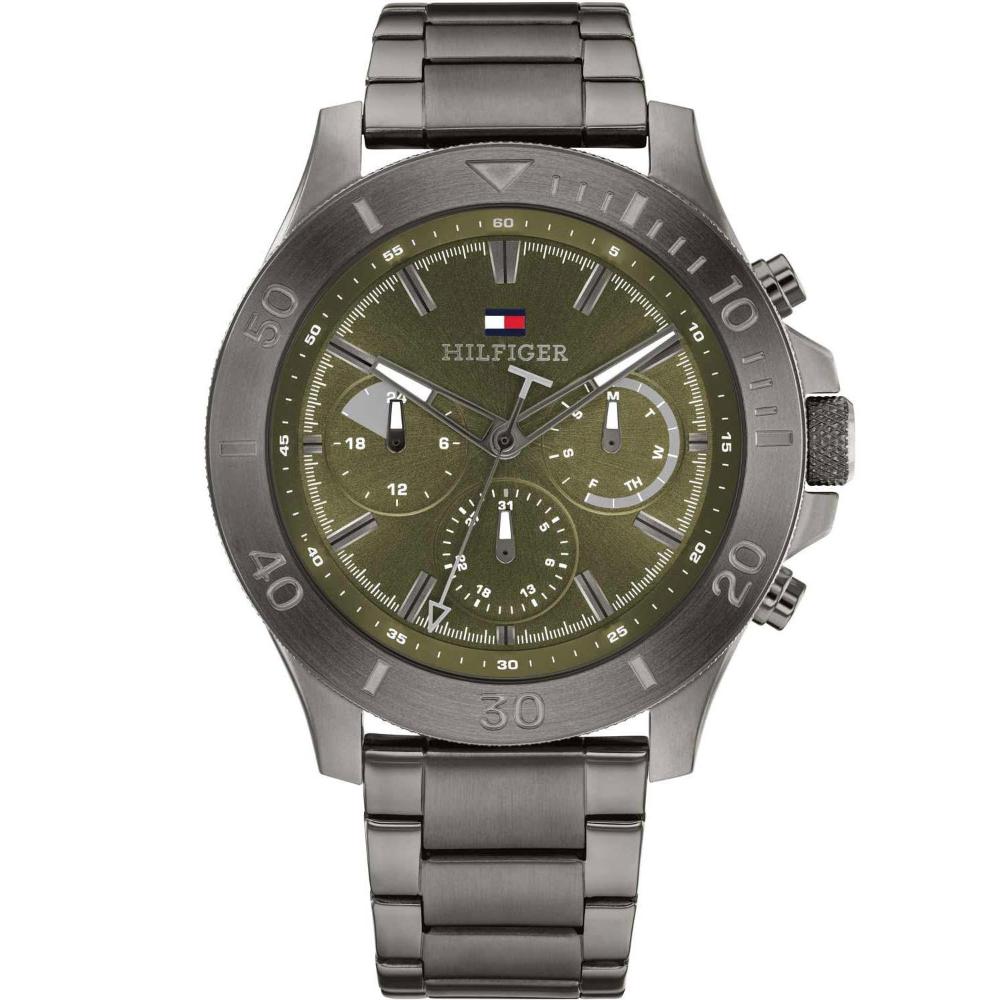 TOMMY HILFIGER Bryan Multifunction Green Dial 46mm Gray Stainless Steel Bracelet 1792115