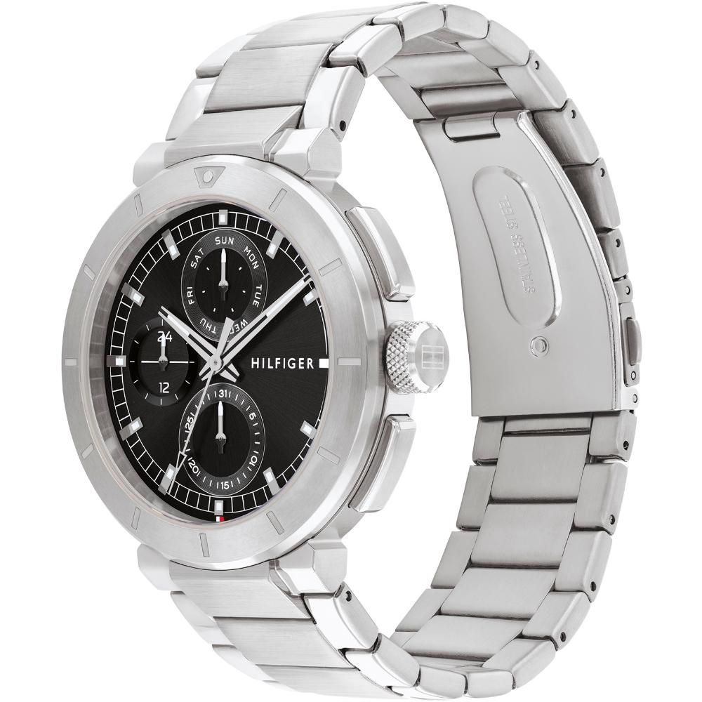 TOMMY HILFIGER Lorenzo Multifunction Black Dial 44mm Silver Stainless Steel Bracelet 1792116