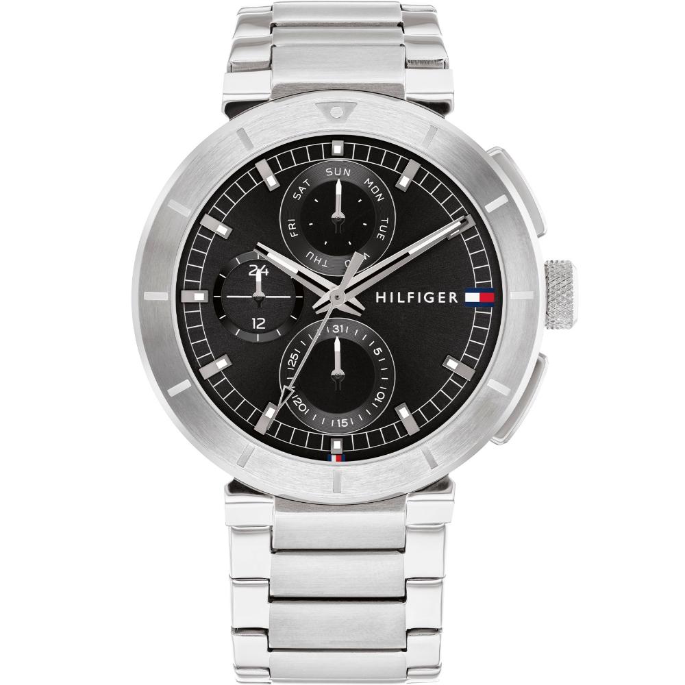 TOMMY HILFIGER Lorenzo Multifunction Black Dial 44mm Silver Stainless Steel Bracelet 1792116