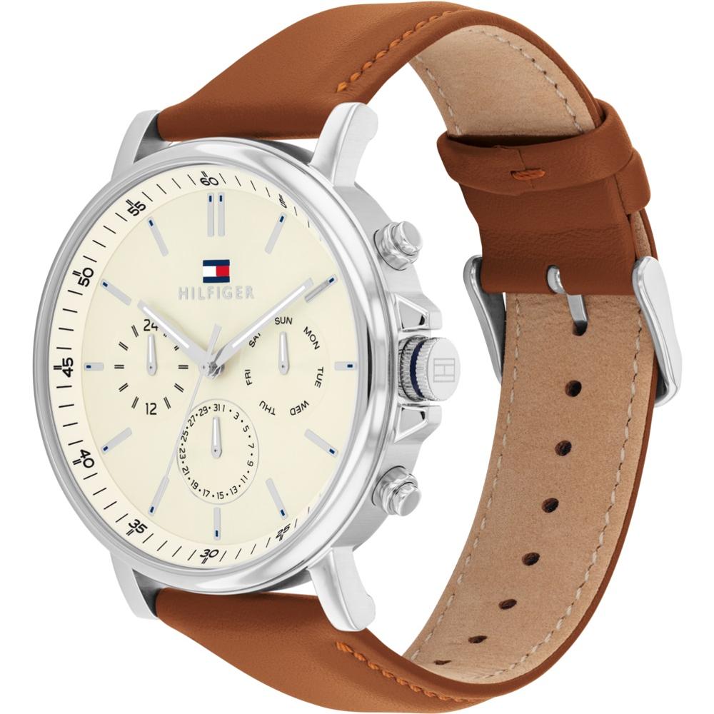 TOMMY HILFIGER Tyson Multifunction Beige Dial 44mm Silver Stainless Steel Brown Leather Strap 1792143