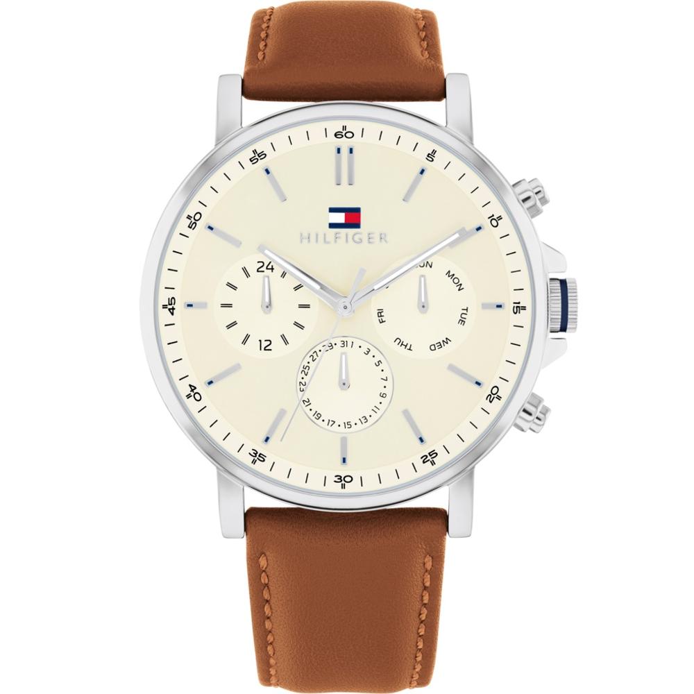 TOMMY HILFIGER Tyson Multifunction Beige Dial 44mm Silver Stainless Steel Brown Leather Strap 1792143