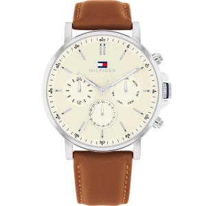 TOMMY HILFIGER Tyson Multifunction Beige Dial 44mm Silver Stainless Steel Brown Leather Strap 1792143 - 45304
