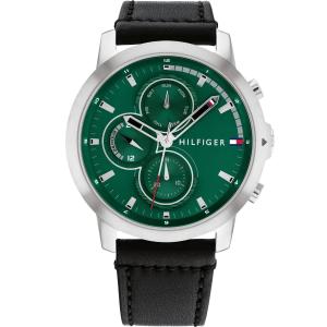 TOMMY HILFIGER Jameson Multifunction Green Dial 46mm Silver Stainless Steel Black Leather Strap 1792151 - 45979