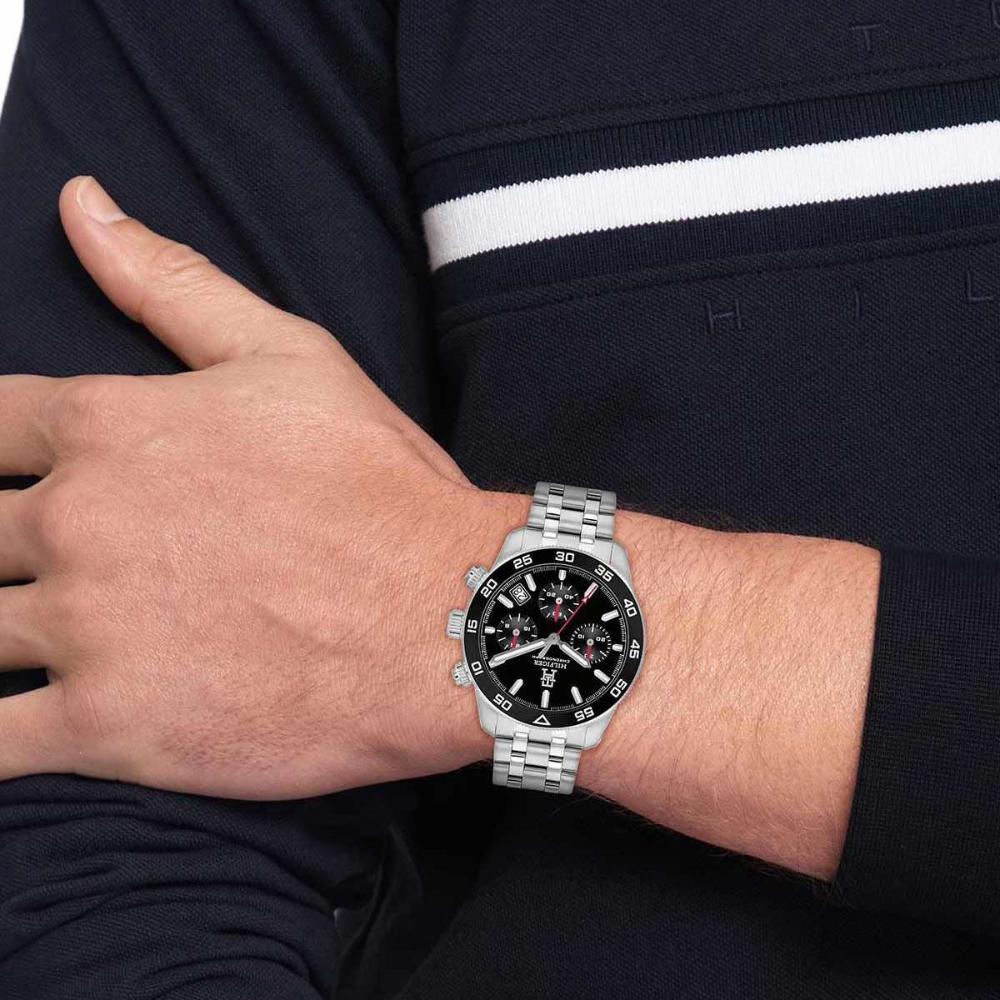 TOMMY HILFIGER TH85 Chronograph Black Dial 41mm Silver Stainless Steel Bracelet 1792156