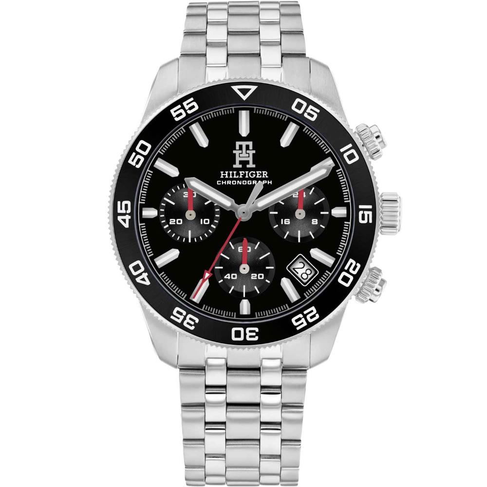 TOMMY HILFIGER TH85 Chronograph Black Dial 41mm Silver Stainless Steel Bracelet 1792156