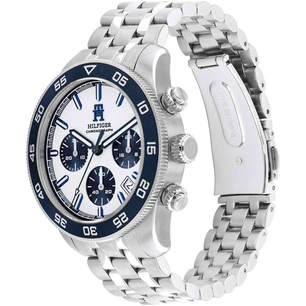 TOMMY HILFIGER TH85 Chronograph White Blue Dial 41mm Silver Stainless Steel Bracelet 1792157