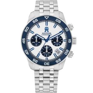 TOMMY HILFIGER TH85 Chronograph White Blue Dial 41mm Silver Stainless Steel Bracelet 1792157 - 50299