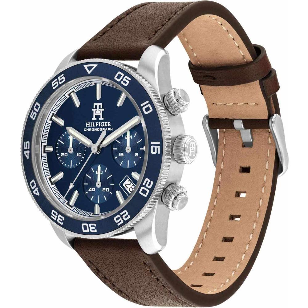 TOMMY HILFIGER TH85 Chronograph Blue Dial 41mm Silver Stainless Steel Brown Leather Strap 1792163