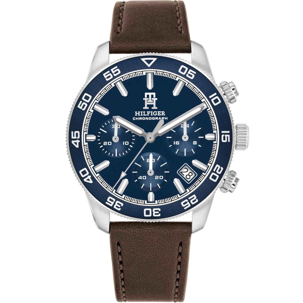 TOMMY HILFIGER TH85 Chronograph Blue Dial 41mm Silver Stainless Steel Brown Leather Strap 1792163