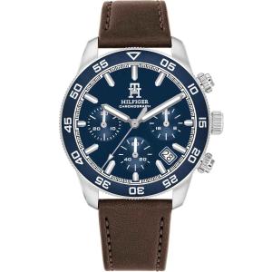 TOMMY HILFIGER TH85 Chronograph Blue Dial 41mm Silver Stainless Steel Brown Leather Strap 1792163 - 50293