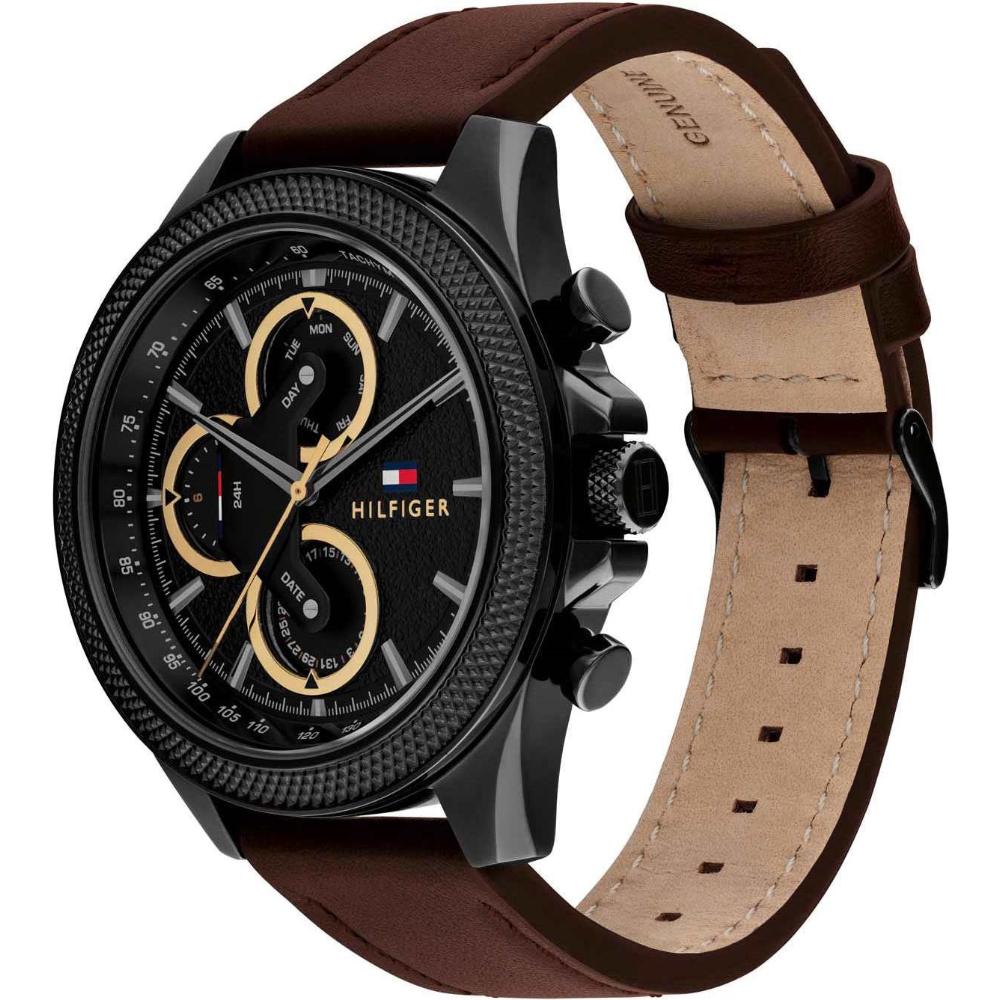 TOMMY HILFIGER Clark Multifunction Black Dial 46mm Black Stainless Steel Brown Leather Strap 1792164