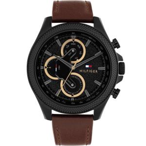 TOMMY HILFIGER Clark Multifunction Black Dial 46mm Black Stainless Steel Brown Leather Strap 1792164 - 50310