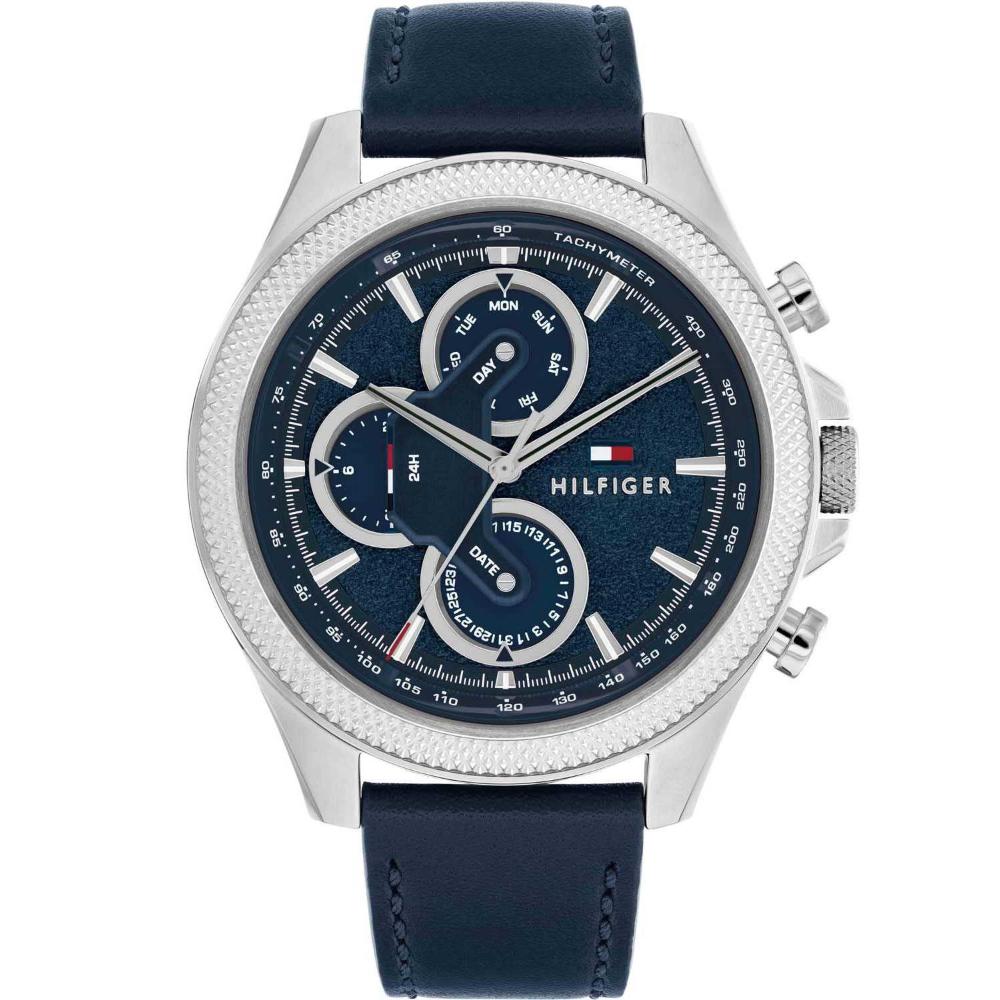 TOMMY HILFIGER Clark Multifunction Blue Dial 46mm Silver Stainless Steel Blue Leather Strap 1792165