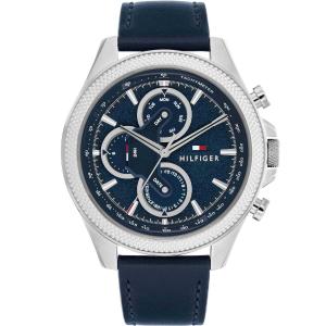 TOMMY HILFIGER Clark Multifunction Blue Dial 46mm Silver Stainless Steel Blue Leather Strap 1792165 - 50281