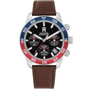 TOMMY HILFIGER TH85 Chronograph Black Dial 41mm Silver Stainless Steel Brown Leather Strap 1792166 - 50275