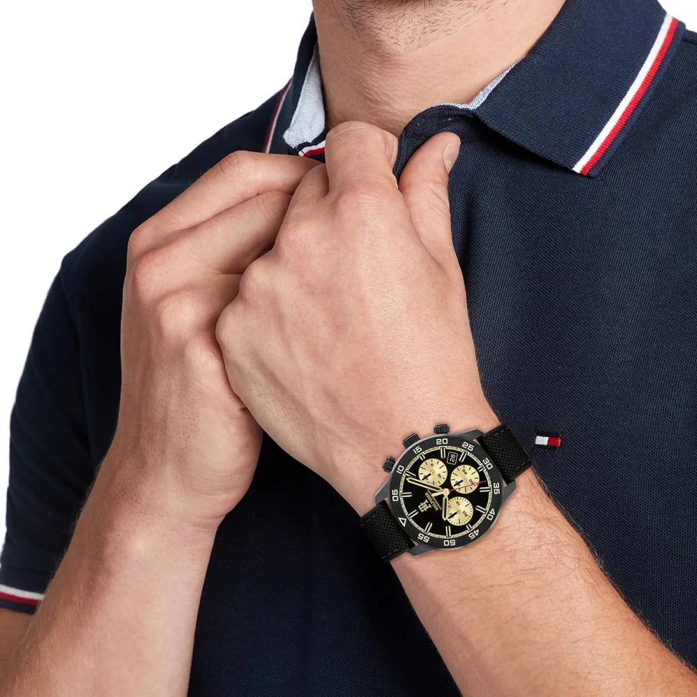TOMMY HILFIGER TH85 Chronograph Black Dial 41mm Black Stainless Steel Black Leather Strap 1792182