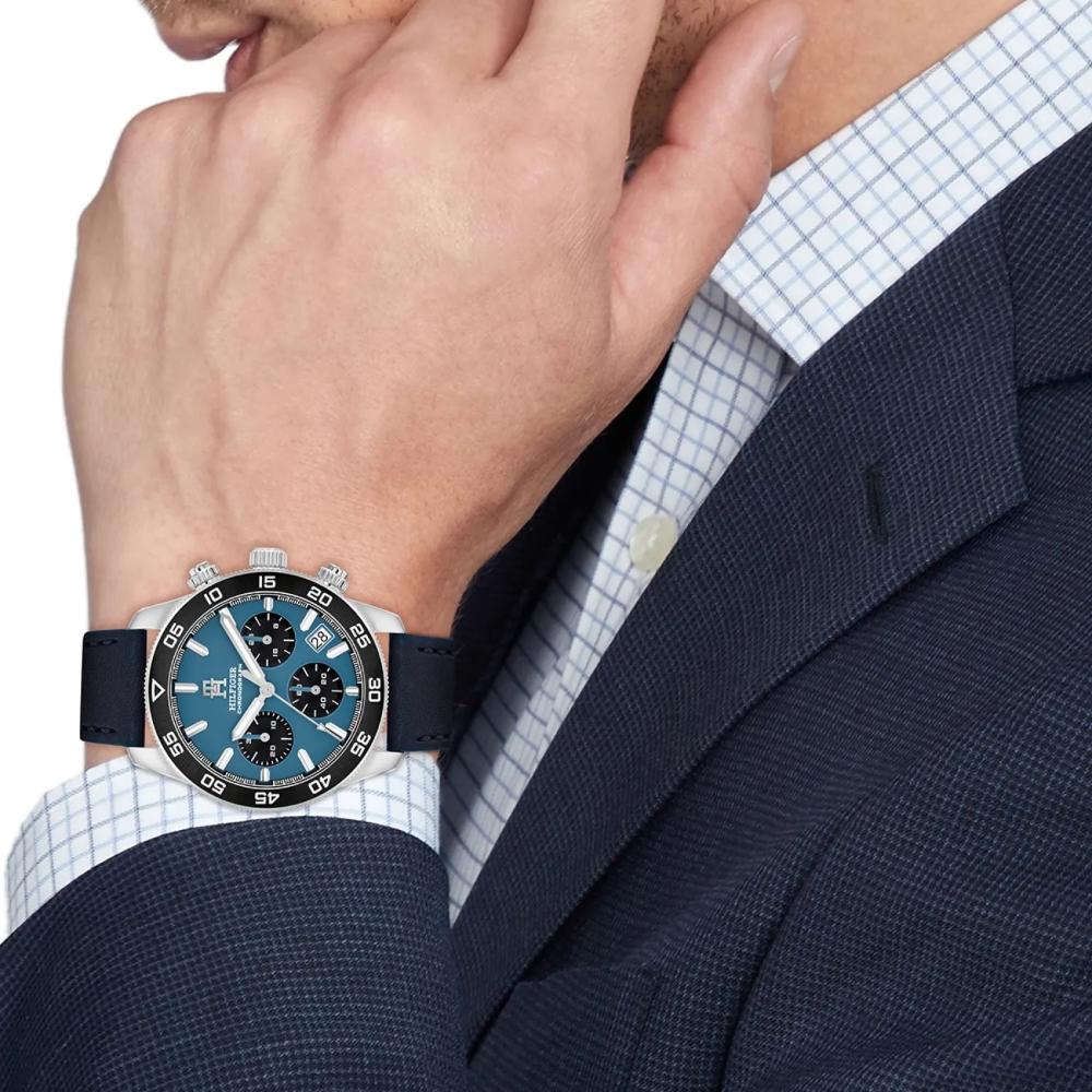 TOMMY HILFIGER TH85 Chronograph Light Blue Dial 41mm Silver Stainless Steel Blue Leather Strap 1792187