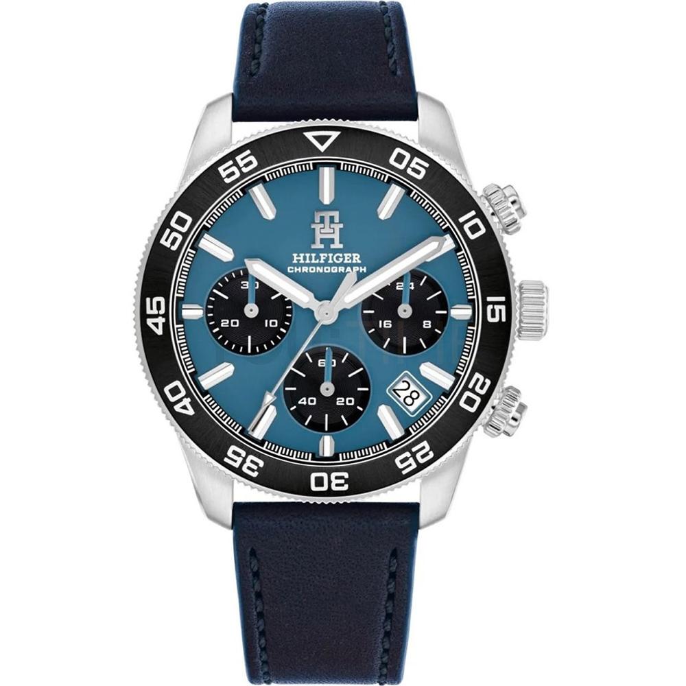 TOMMY HILFIGER TH85 Chronograph Light Blue Dial 41mm Silver Stainless Steel Blue Leather Strap 1792187