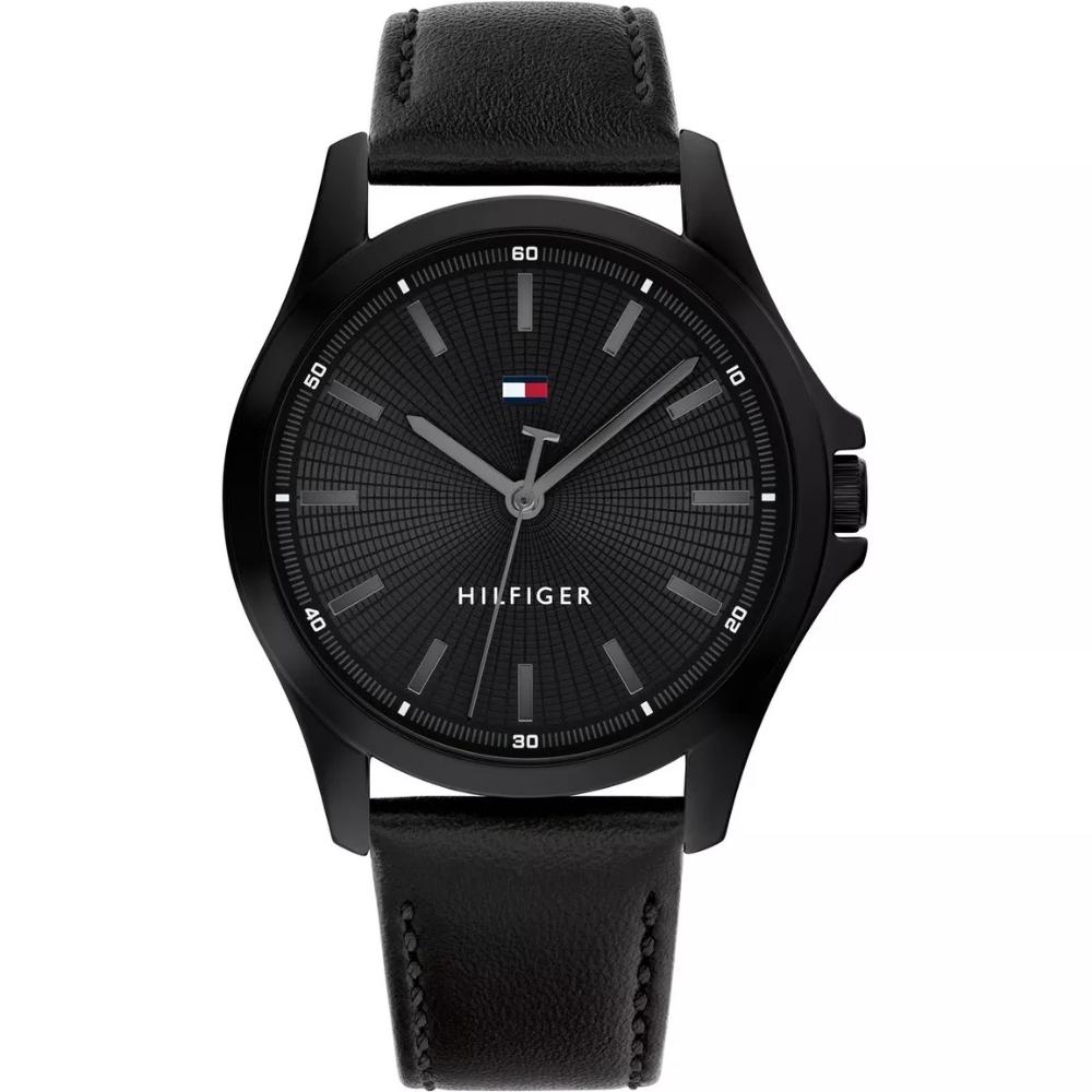 TOMMY HILFIGER Bruce Black Dial 43mm Black Stainless Steel Black Leather Strap 1792190