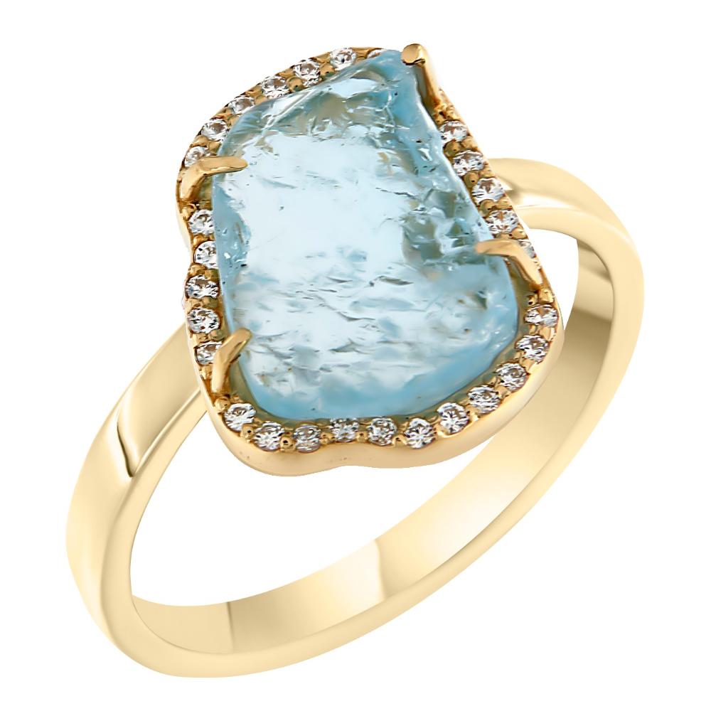 RING MetronGold K14 Yellow Gold with Aquamarine and Zircon Stones 18413-1