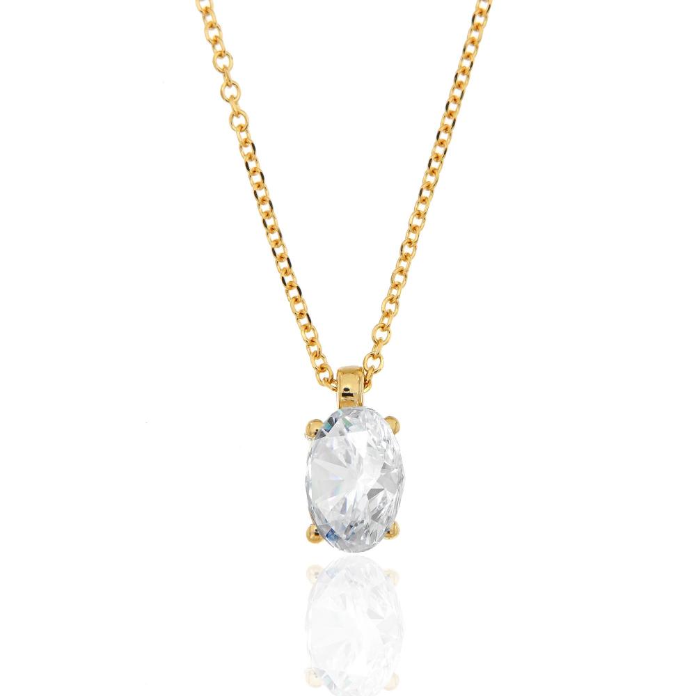 NECKLACE Single Stone MetronGold K18 Yellow Gold with White Sapphire 23118YN-2