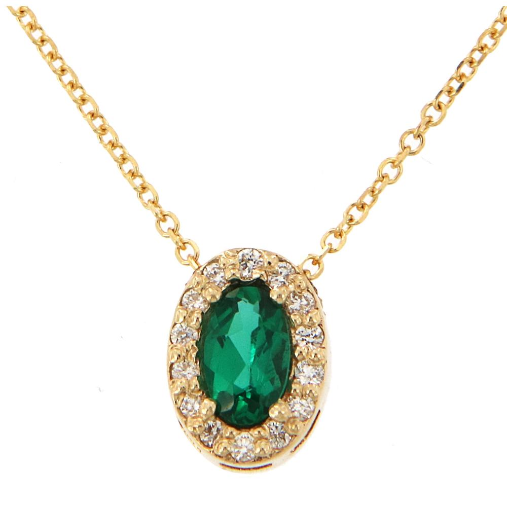 NECKLACE Rosette in Yellow Gold K18 with Emerald and Diamonds 19177Y-N