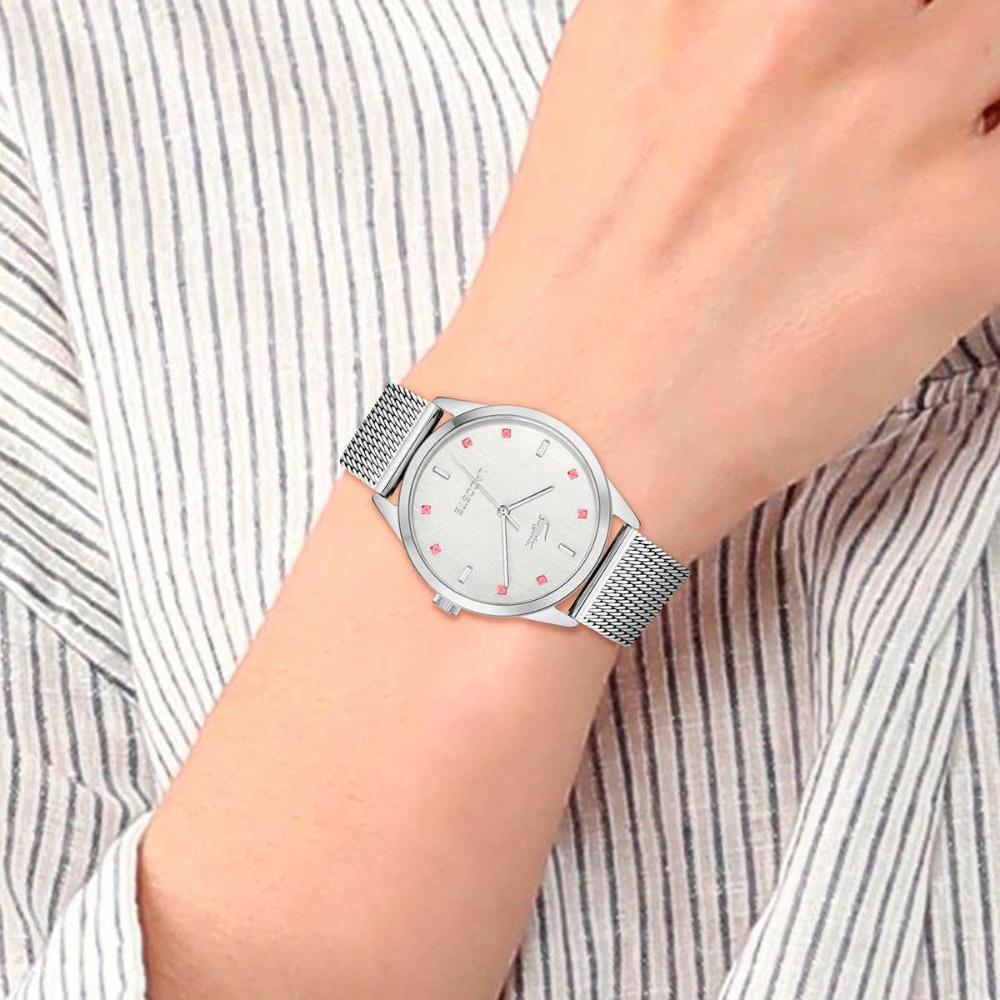 LACOSTE Gemala Silver Dial With Crystals 36mm Silver Stainless Steel Mesh Bracelet 2001342