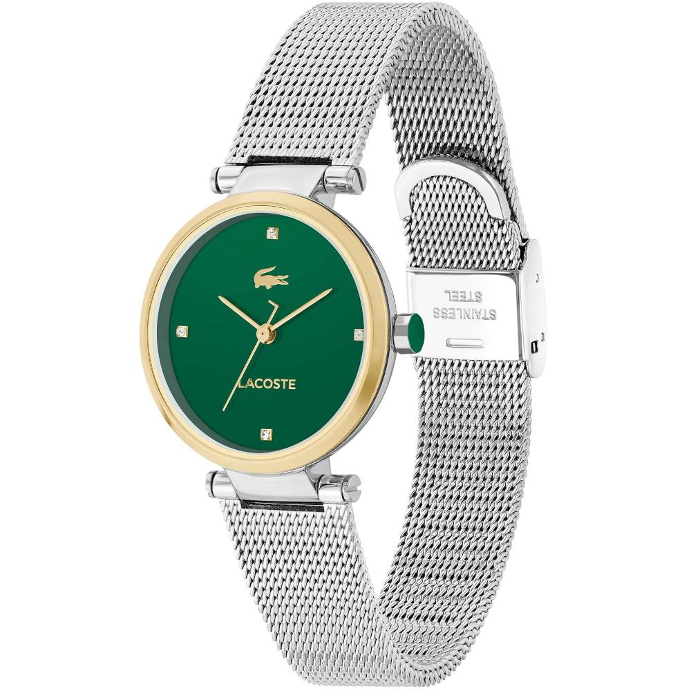 LACOSTE Orba Green Dial 30mm Duo-Tone Gold and Silver Stainless Steel Mesh Bracelet 2001348