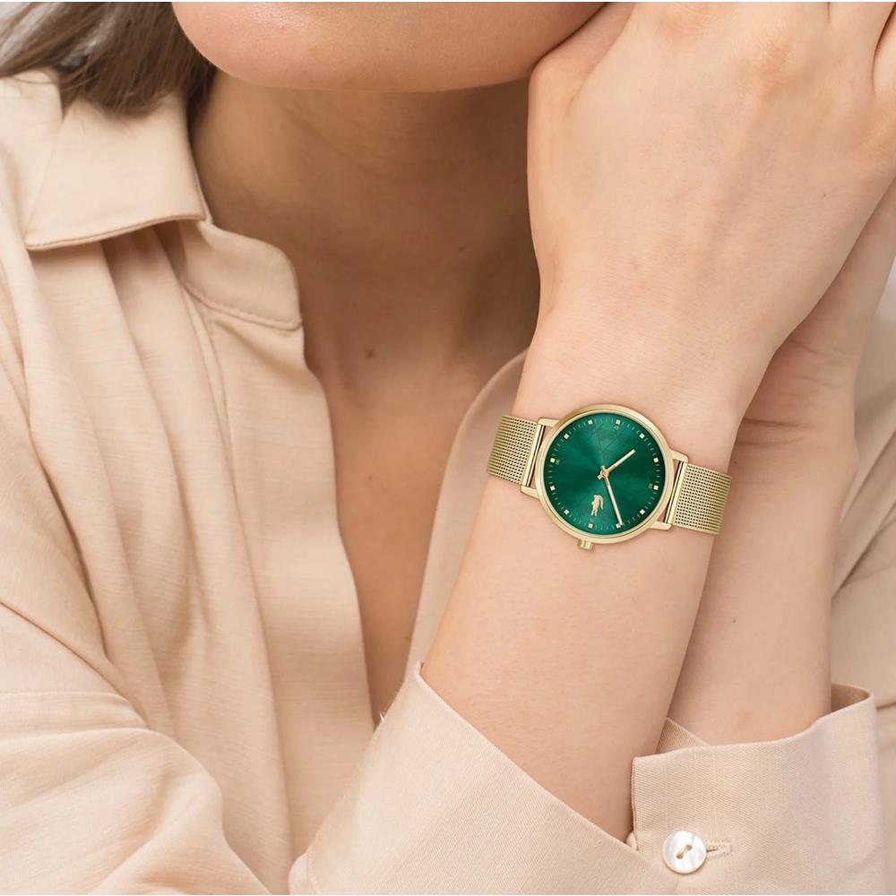 LACOSTE Crocorigin Green Dial 35mm Gold Stainless Steel Mesh Bracelet 2001356