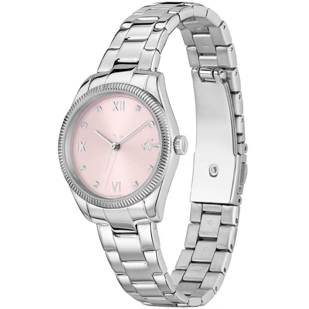 LACOSTE Parisienne Pink Dial With Crystals 30mm Silver Stainless Steel Bracelet 2001422