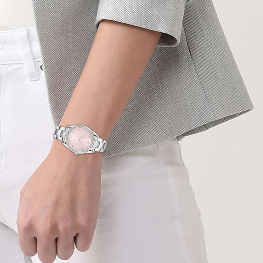 LACOSTE Parisienne Pink Dial With Crystals 30mm Silver Stainless Steel Bracelet 2001422