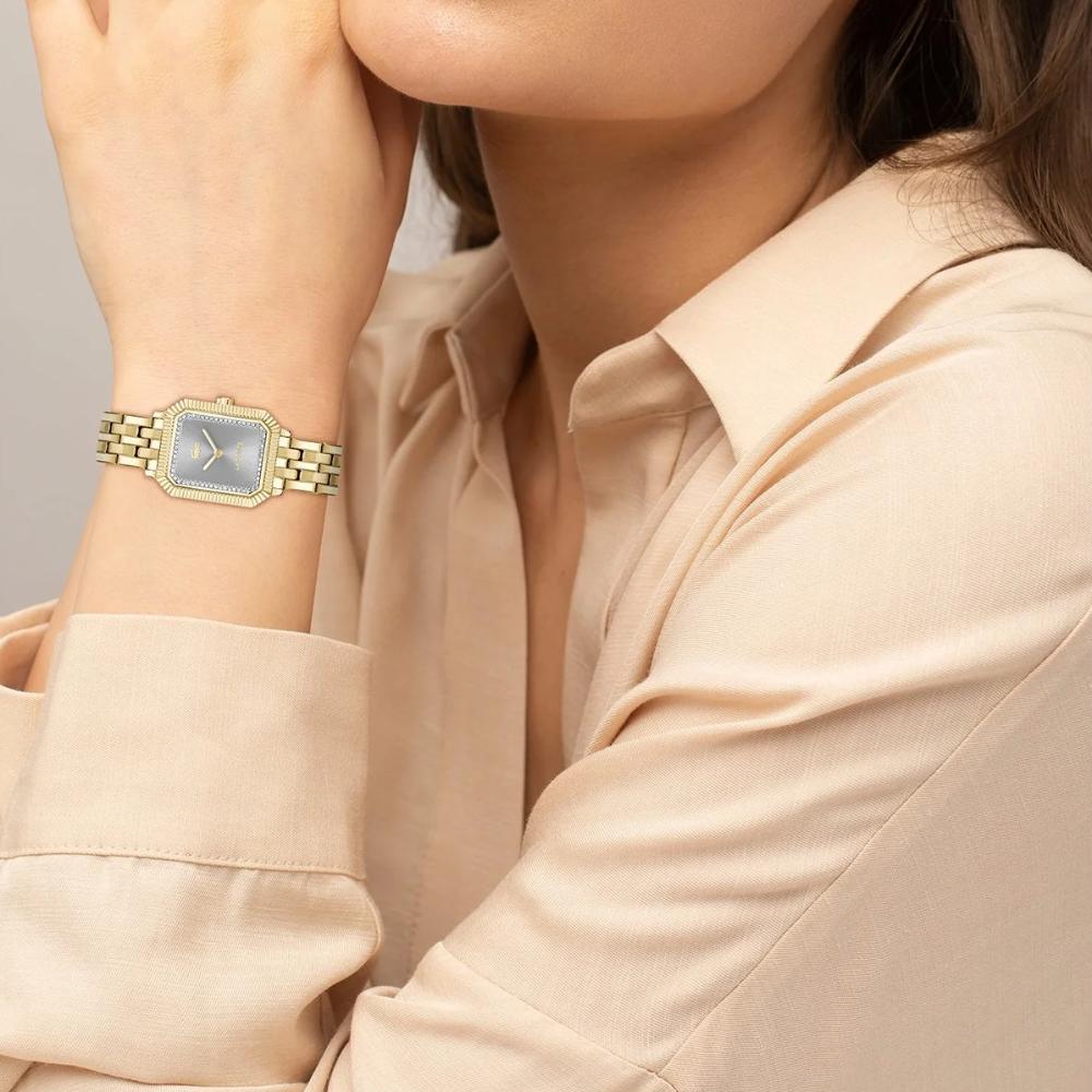 LACOSTE Parisienne Silver Dial With Crystals 28.3x20.7mm Gold Stainless Steel Bracelet 2001441