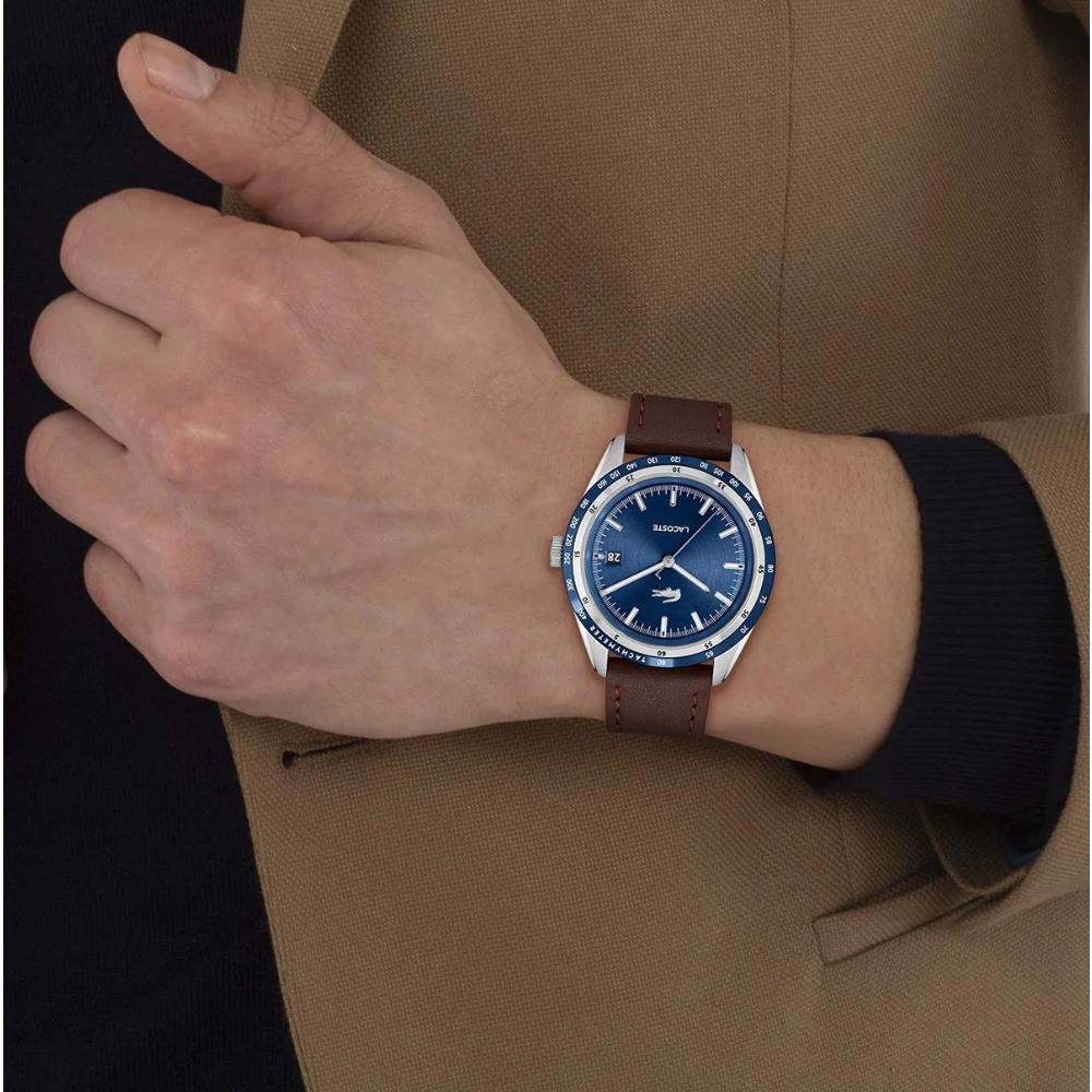LACOSTE Everett Blue Dial 40mm Silver Stainless Steel Brown Leather Strap 2011310