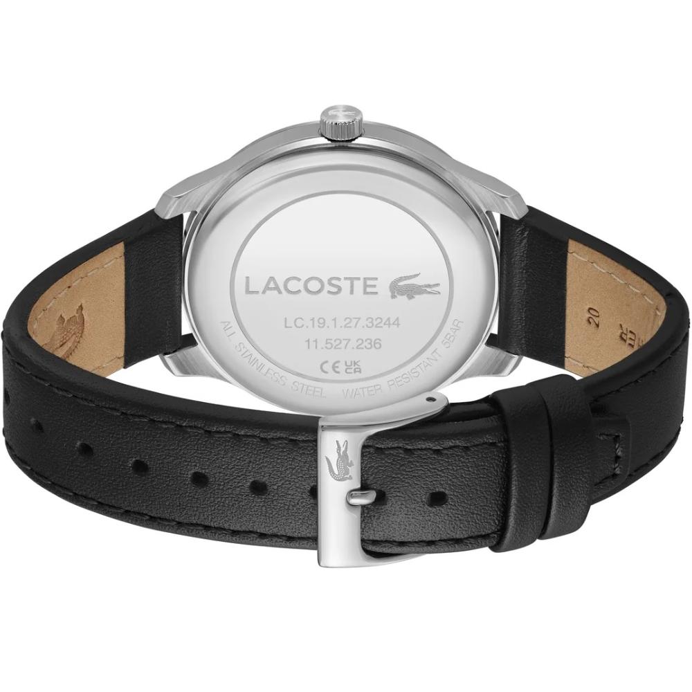 LACOSTE Lisbon Black Dial 42mm Silver Stainless Steel Black Leather Strap 2011372