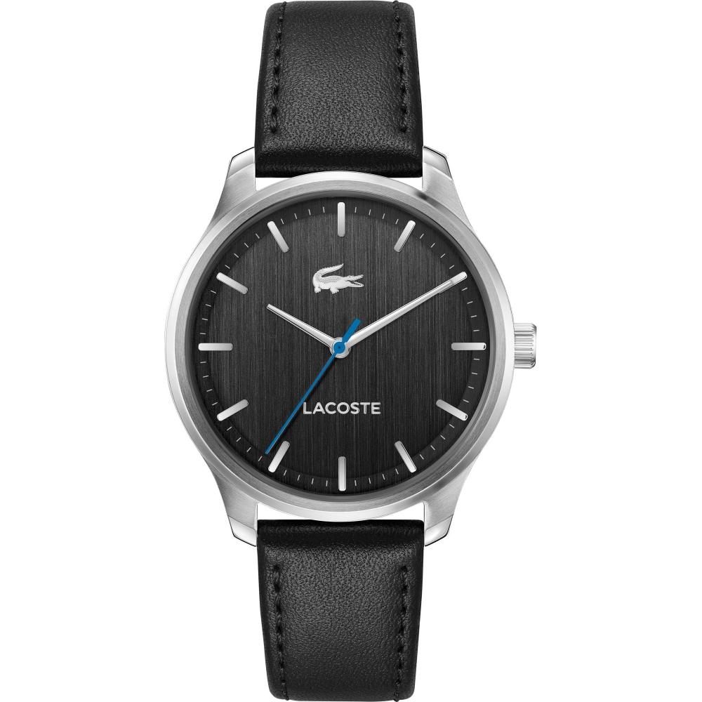 LACOSTE Lisbon Black Dial 42mm Silver Stainless Steel Black Leather Strap 2011372