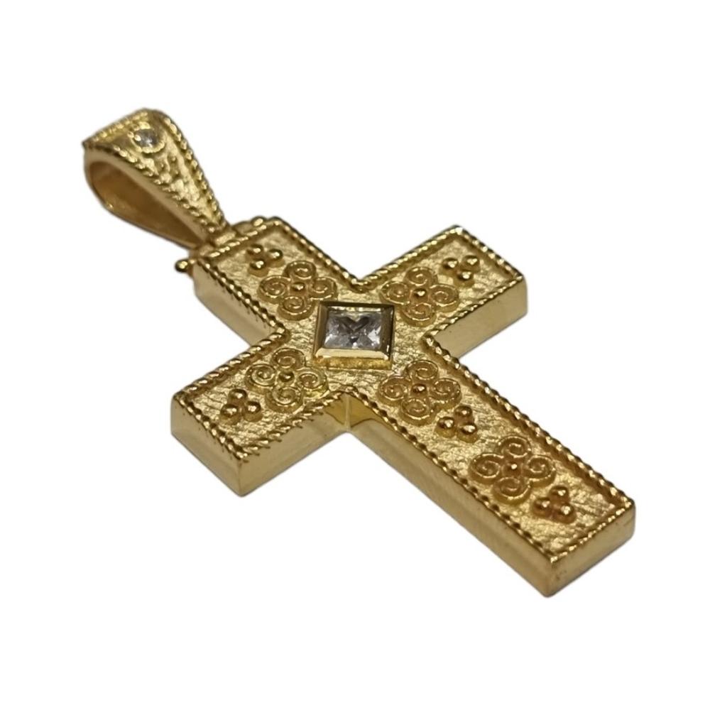 ΣΤΑΥΡΟΣ Χειροποίητος Βυζαντινός SENZIO Collection Κίτρινο Χρυσό 14K με Ζιργκόν 201464