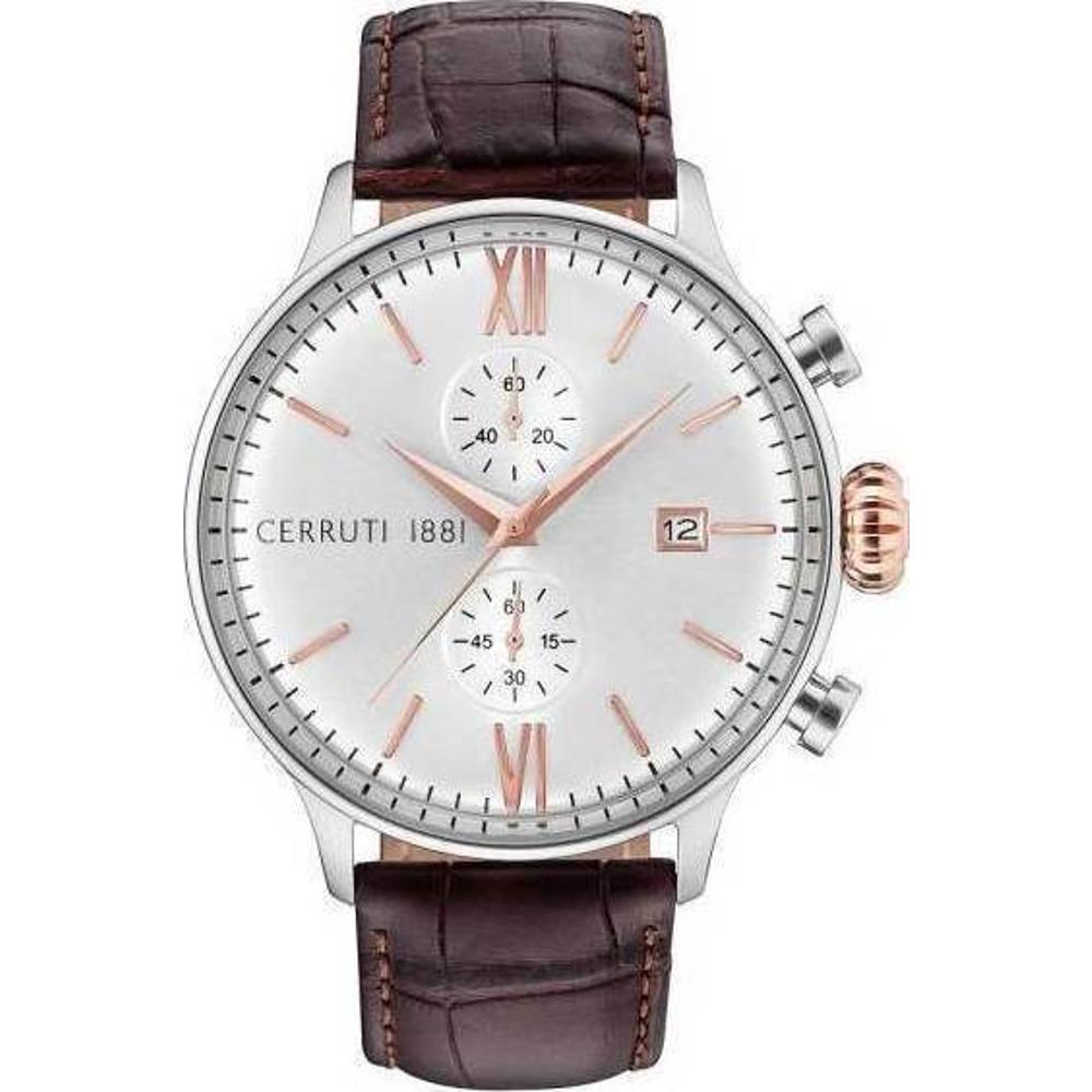 CERRUTI 1881 Dervio Chronograph 45mm Silver Stainless Steel Brown Leather Strap CRA178SN04BR