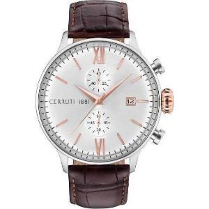 CERRUTI 1881 Dervio Chronograph 45mm Silver Stainless Steel Brown Leather Strap CRA178SN04BR - 10720